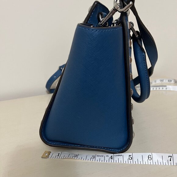 Michael Kors Selma Medium Studded Blue Saffiano Leather Crossbody Handbag - Picture 14 of 15